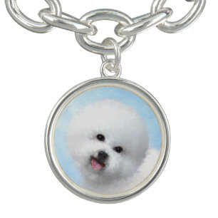 Bichon Frise Painting - Cute Original Dog Art Charm Bracelet