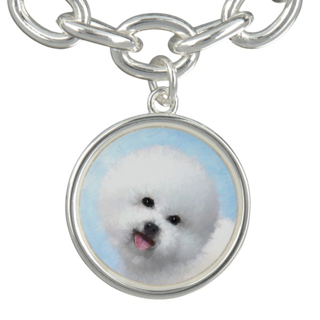 Bichon Frise Painting - Cute Original Dog Art Charm Bracelet (Design)