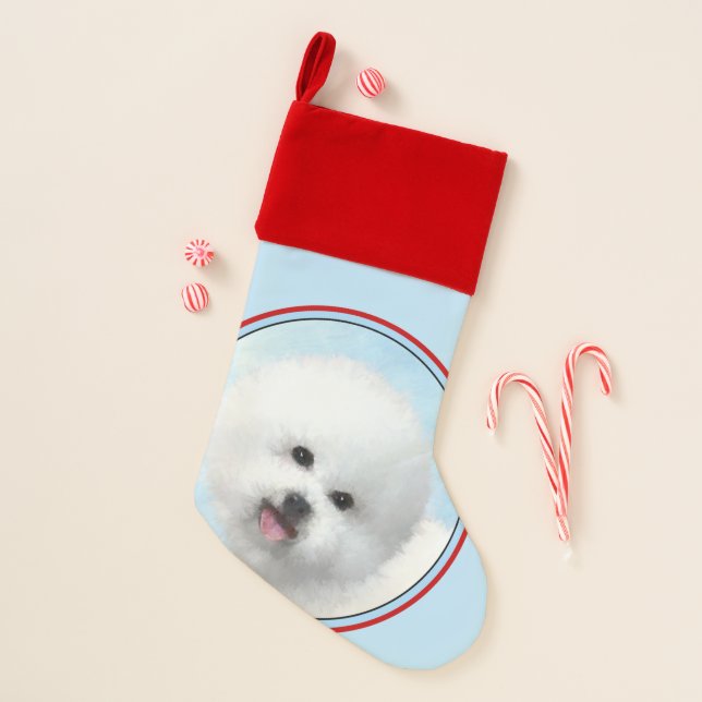 Bichon Frise Painting - Cute Original Dog Art Christmas Stocking (Front)
