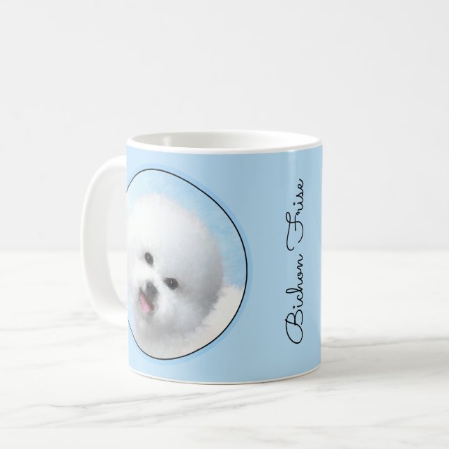 Bichon Frise Painting - Cute Original Dog Art Coffee Mug (Front Left)