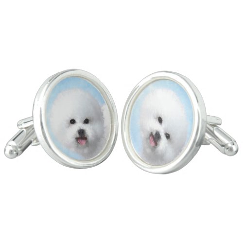 Bichon Frise Painting _ Cute Original Dog Art Cufflinks