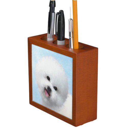 Bichon Frise Painting _ Cute Original Dog Art Desk Organizer