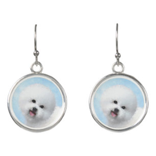 Bichon Frise Painting - Cute Original Dog Art Earrings