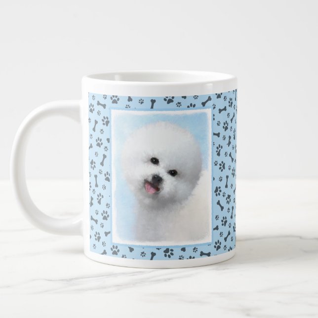 Bichon Frise Painting - Cute Original Dog Art Giant Coffee Mug (Left)