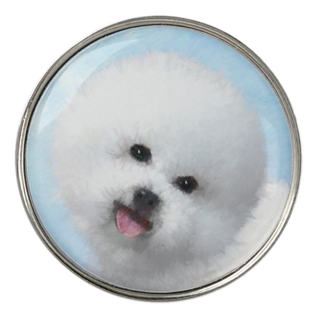 Bichon Frise Painting - Cute Original Dog Art Golf Ball Marker (Front)