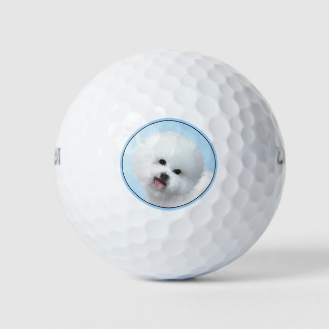 Bichon Frise Painting - Cute Original Dog Art Golf Balls (Front)