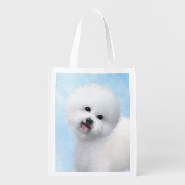 Bichon Frise Painting - Cute Original Dog Art Grocery Bag (Front)