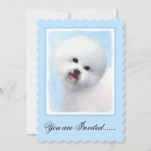 Bichon Frise Painting - Cute Original Dog Art Invitation (Front)