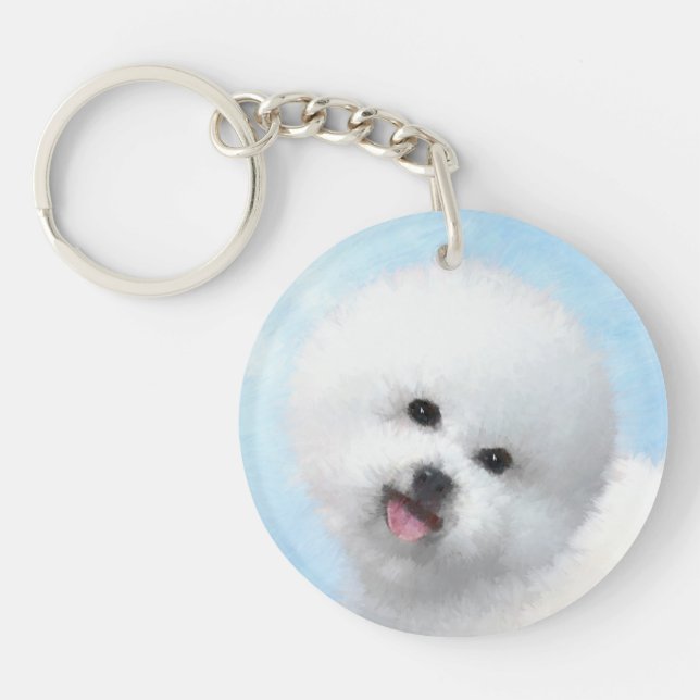 Bichon Frise Painting - Cute Original Dog Art Keychain (Front)