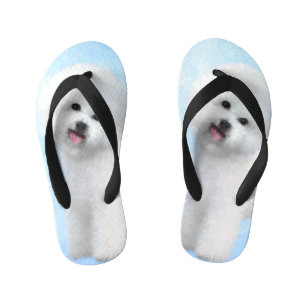 Bichon Frise Painting - Cute Original Dog Art Kid's Flip Flops