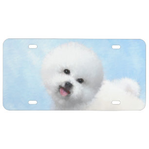 Bichon Frise Painting - Cute Original Dog Art License Plate