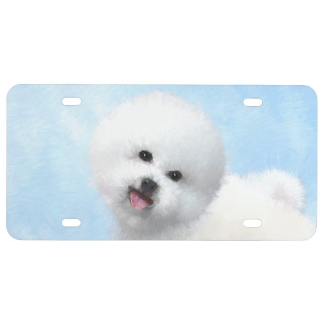 Bichon Frise Painting - Cute Original Dog Art License Plate (Front)