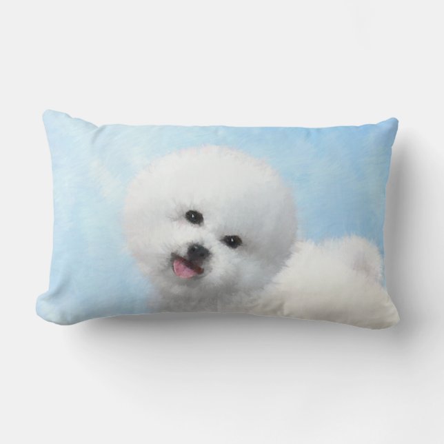 Bichon Frise Painting - Cute Original Dog Art Lumbar Pillow (Front)