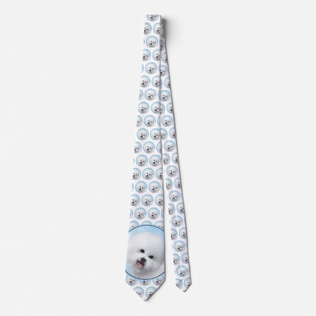 Bichon Frise Painting - Cute Original Dog Art Neck Tie (Front)