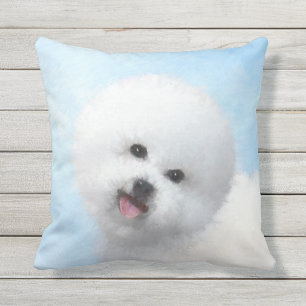 Bichon Frise Painting - Cute Original Dog Art Outdoor Pillow