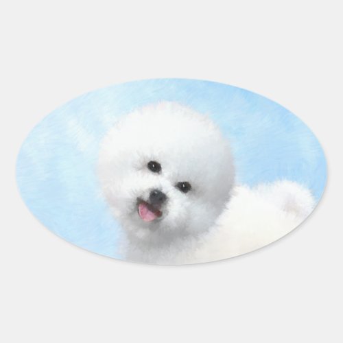 Bichon Frise Painting _ Cute Original Dog Art Oval Sticker