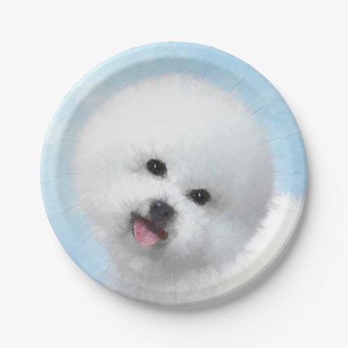 Bichon Frise Painting _ Cute Original Dog Art Paper Plates