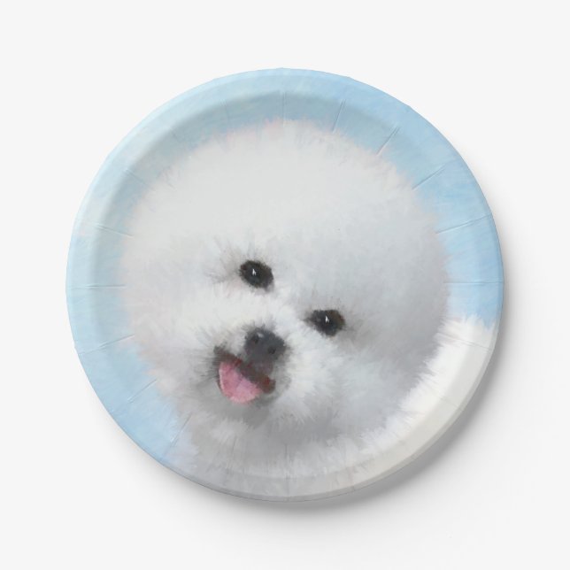 Bichon Frise Painting - Cute Original Dog Art Paper Plates (Front)