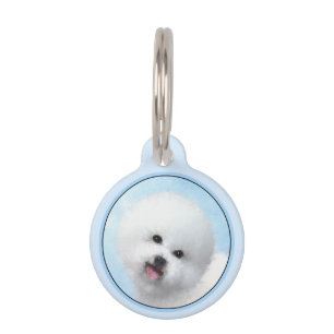 Bichon Frise Painting - Cute Original Dog Art Pet ID Tag