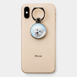 Bichon Frise Painting - Cute Original Dog Art Phone Ring Stand