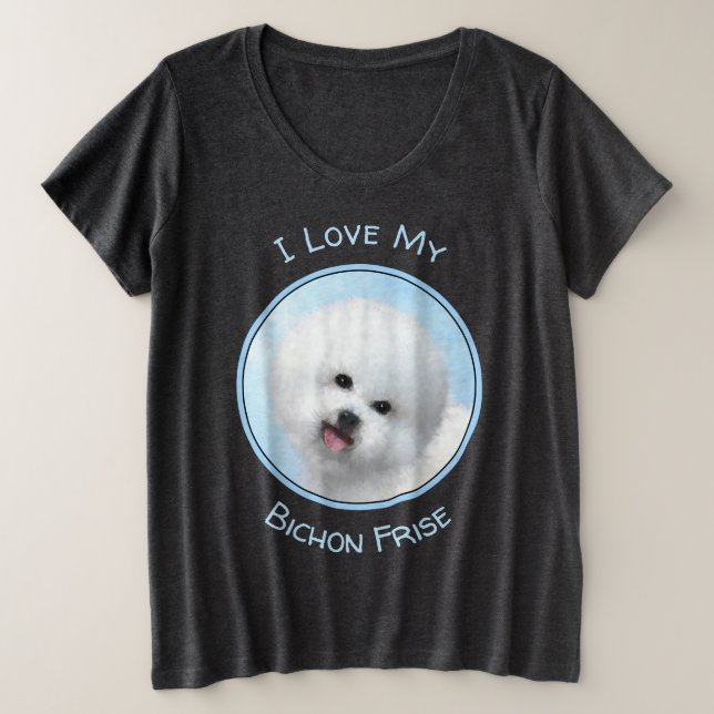 Bichon Frise Painting - Cute Original Dog Art Plus Size T-Shirt (Design Front)