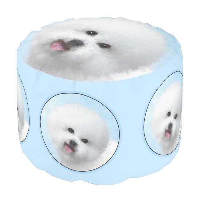 Bichon Frise Painting - Cute Original Dog Art Pouf (Angled Back)