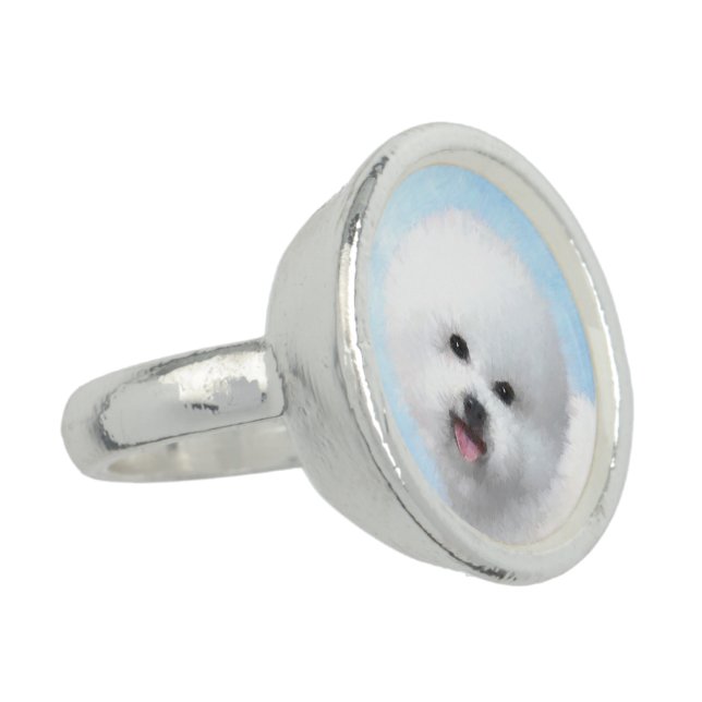 Bichon Frise Painting - Cute Original Dog Art Ring (Side)