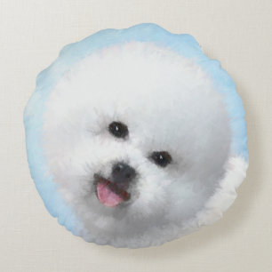 Bichon Frise Painting - Cute Original Dog Art Round Pillow