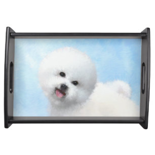 Bichon Frise Painting - Cute Original Dog Art Serving Tray