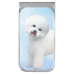 Bichon Frise Painting - Cute Original Dog Art Silver Finish Money Clip