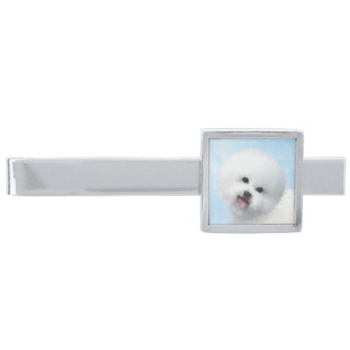 Bichon Frise Painting _ Cute Original Dog Art Silver Finish Tie Bar