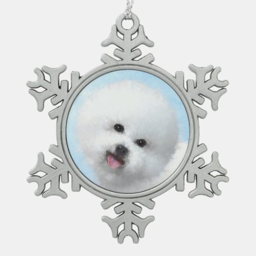 Bichon Frise Painting _ Cute Original Dog Art Snowflake Pewter Christmas Ornament