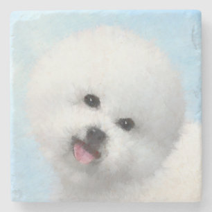 Bichon Frise Painting - Cute Original Dog Art Stone Coaster