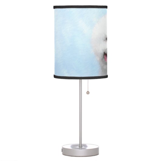 Bichon Frise Painting - Cute Original Dog Art Table Lamp (Left)