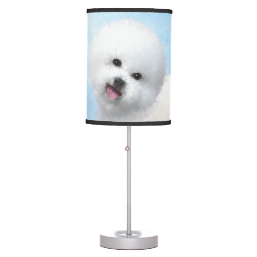 Bichon Frise Painting - Cute Original Dog Art Table Lamp (Front)