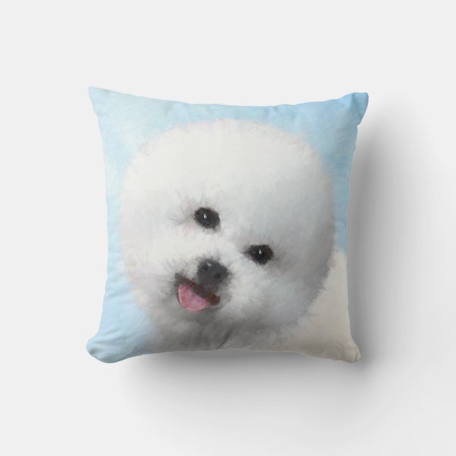 Bichon Frise Painting - Cute Original Dog Art Throw Pillow (Front)