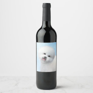 Bichon Frise Painting - Cute Original Dog Art Wine Label