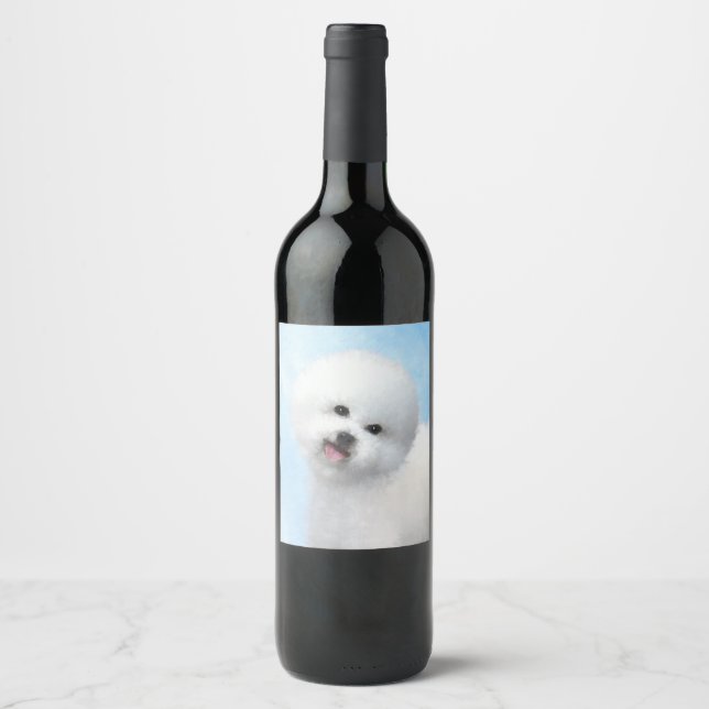 Bichon Frise Painting - Cute Original Dog Art Wine Label (Front)