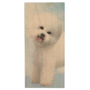 Bichon Frise Painting - Cute Original Dog Art Wood Flash Drive