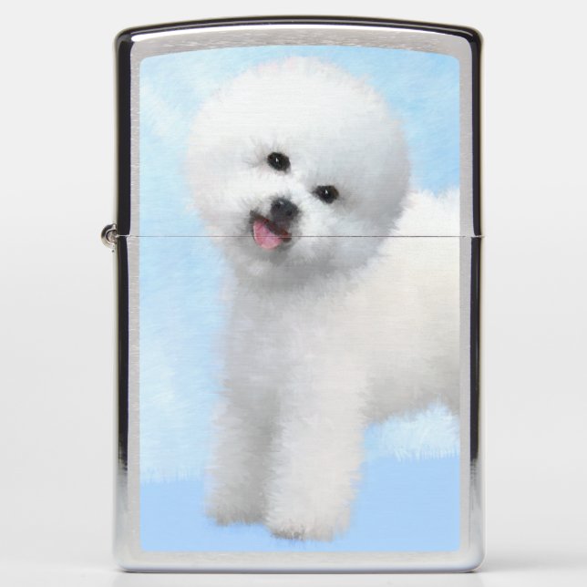 Bichon Frise Painting - Cute Original Dog Art Zippo Lighter (Front)