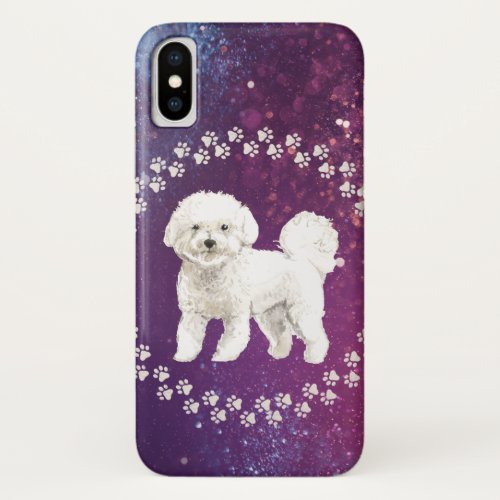 Bichon Frise Paw Prints and Space Background iPhone XS Case