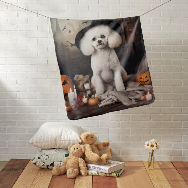 Bichon Frise Pumpkins Halloween Scary Baby Blanket (In Situ)