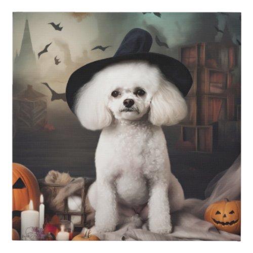 Bichon Frise Pumpkins Halloween Scary Faux Canvas Print