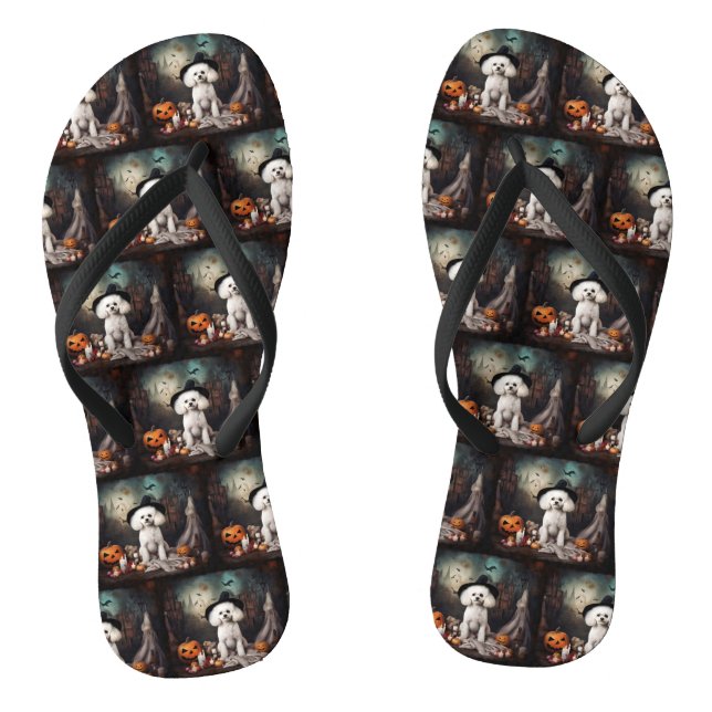 Bichon Frise Pumpkins Halloween Scary Flip Flops (Footbed)
