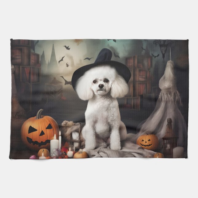 Bichon Frise Pumpkins Halloween Scary Kitchen Towel (Horizontal)