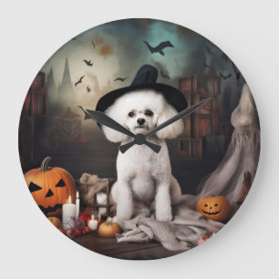 Bichon Frise Pumpkins Halloween Scary Large Clock