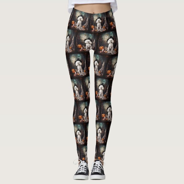 Bichon Frise Pumpkins Halloween Scary Leggings (Front)