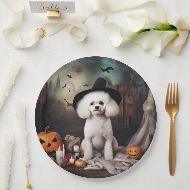 Bichon Frise Pumpkins Halloween Scary Paper Plates (Wedding)