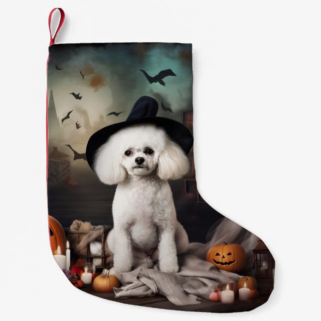 Bichon Frise Pumpkins Halloween Scary Small Christmas Stocking (Front)