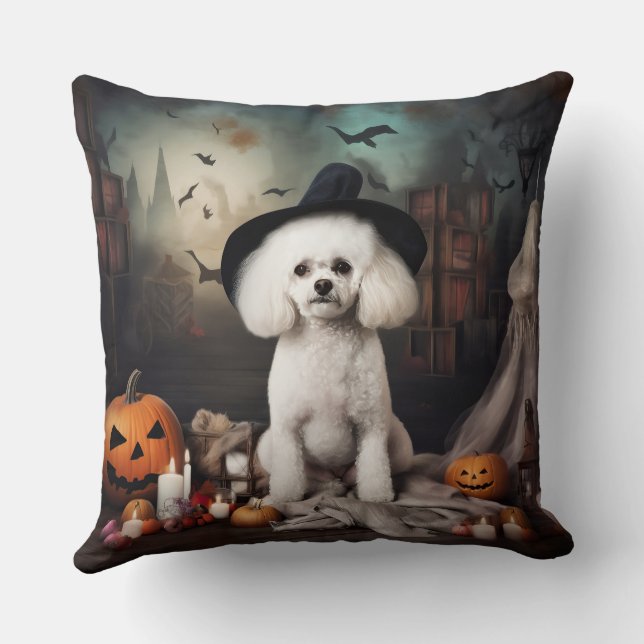 Bichon Frise Pumpkins Halloween Scary Throw Pillow (Back)